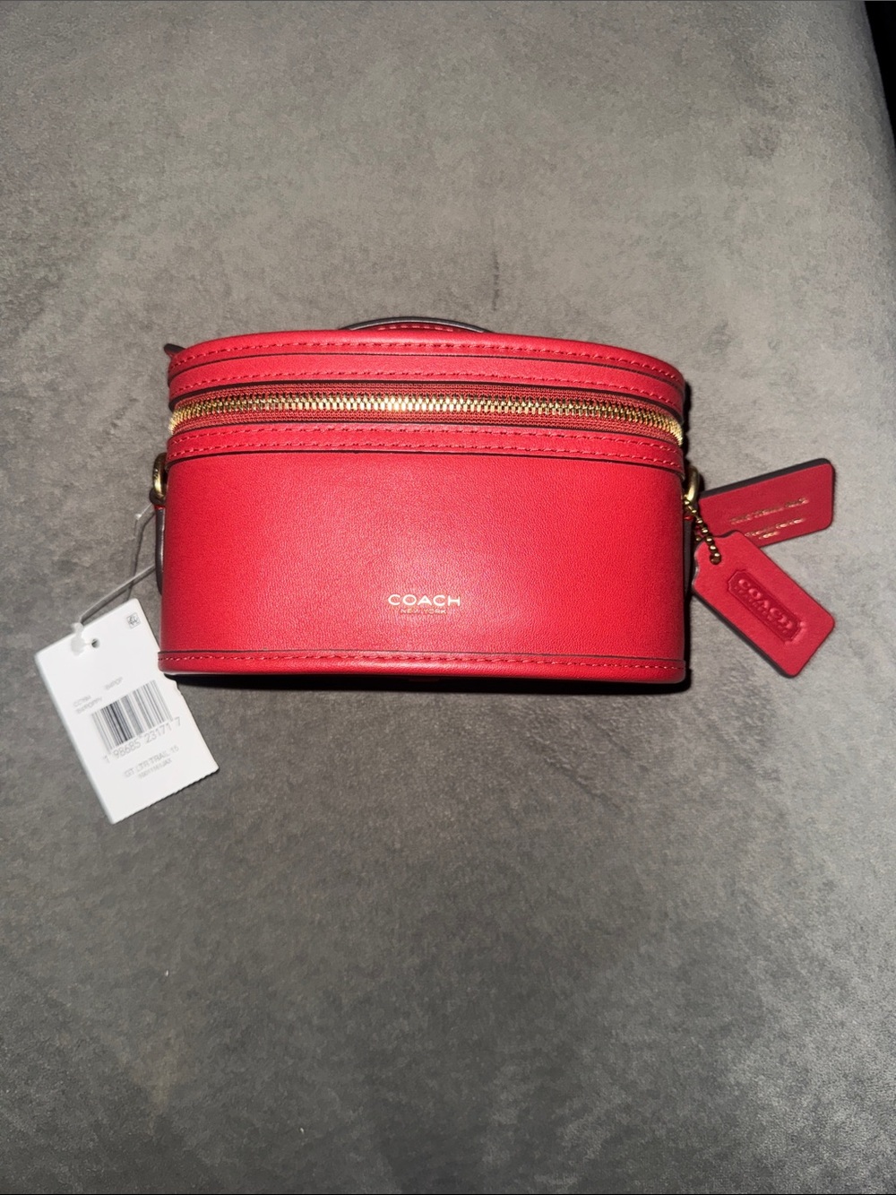 Coach Red Leather Double-Zip Cosmetic Case